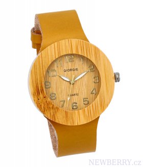Dřevěné přírodní dámské hodinky s koženým řemínkem Giorgie MUL046