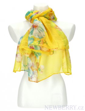 Dámský letní barevný šátek v motivu květů 180x90 cm žlutá