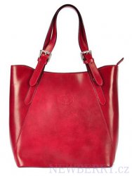 Velká červená kožená dámská kabelka přes rameno