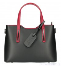 Kožená černá dámská kabelka s červenými ramínky do ruky Maila