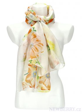 Letní dámský barevný šátek v motivu květů 180x71 cm béžová