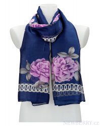 Dámský letní šátek / šála 179x100 cm modrý s květy