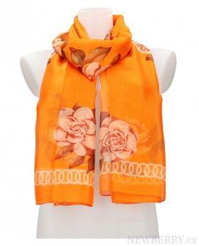 Dámský letní šátek / šála 179x100 cm oranžový s květy