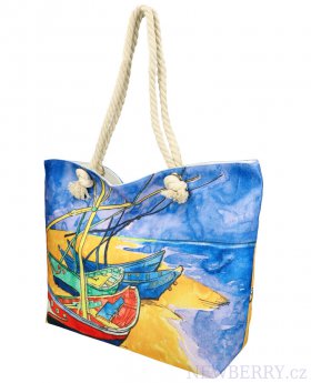 Velká plážová taška v malovaném designu modrá HB007